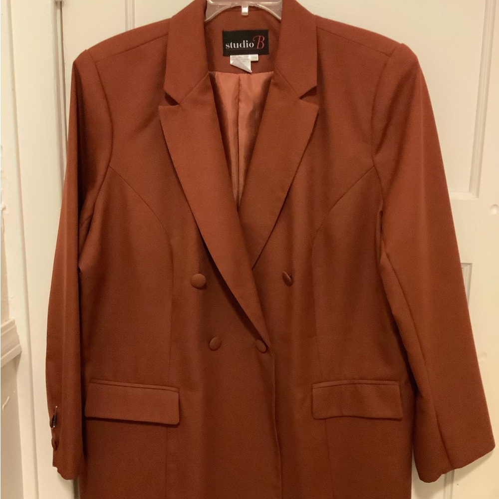 Copper color jacket by Studio B and matching skirt